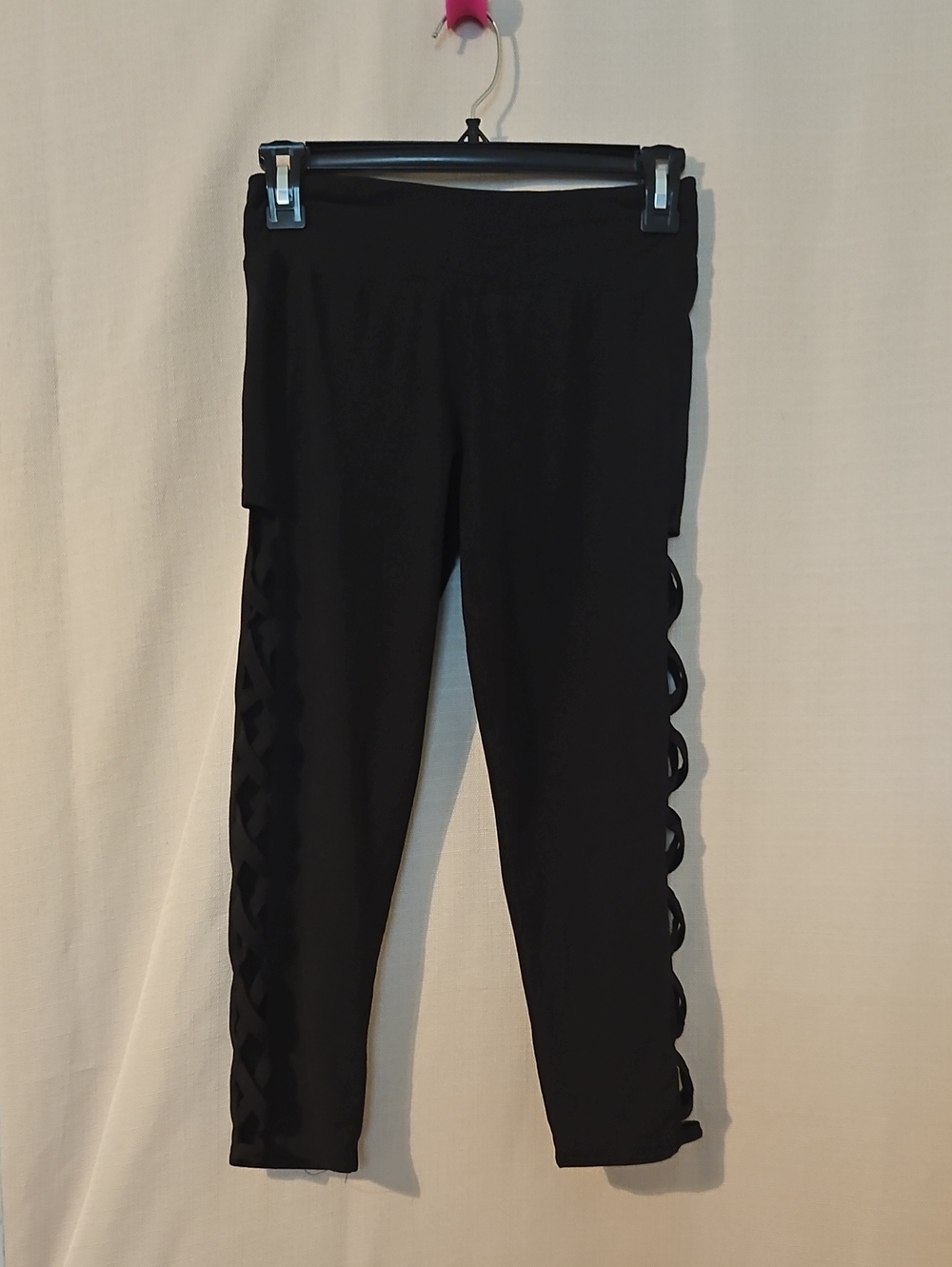 Women's Black Crop Leggings with Side Cutout Trim